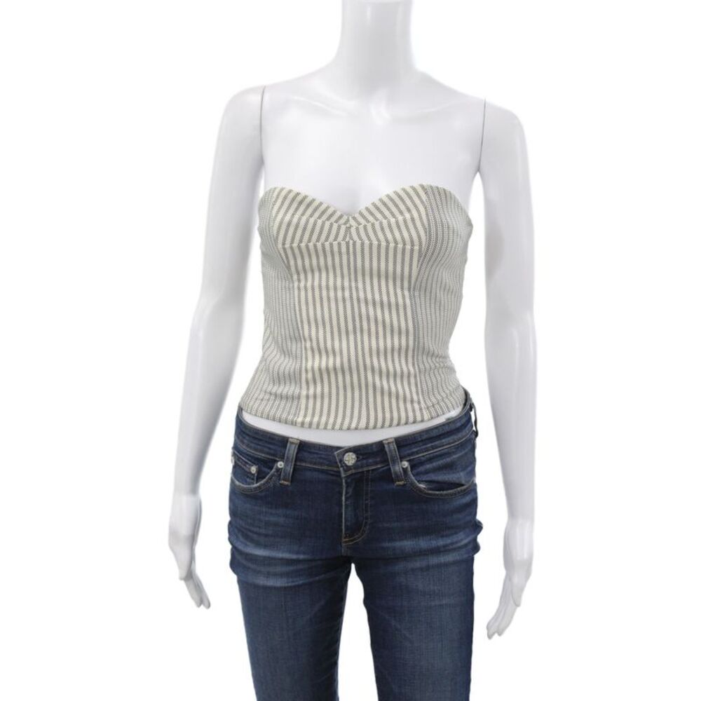Stella McCartney Womens Cropped Sleeveless Striped Beige Button Top Size 36